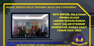 INFO BIMTEK PELATIHAN PENGELOLAAN LABORATORIUM RUMAH SAKIT DALAM STANDAR AKREDITASI RUMAH SAKIT TAHUN 2022- 2023