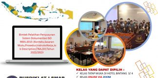 Bimtek Pelatihan Penyusunan Sistem Dokumentasi ISO 9001:2015 (Konteks,Sasaran Mutu,Prosedur,InstruksiKerja,Job Description,TNA,Dll) Tahun 2022/2023