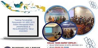Info Training Pemahaman Persyaratan ISO 9001:2015 Sistem Manajemen Mutu (AWARENESS & REQUIREMENTS) Tahun 2022/2023 Info Training Pemahaman Persyaratan ISO 9001:2015 Sistem Manajemen Mutu (AWARENESS & REQUIREMENTS) Tahun 2022/2023